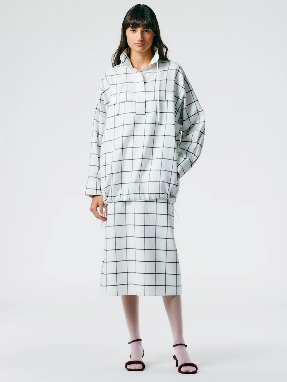 Tibi Windowpane Techy Twill Anorak Shirt